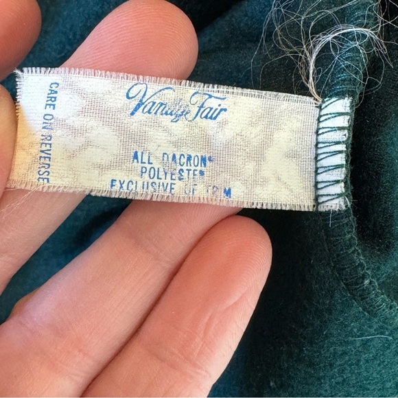 Vintage Vanity Fair Velour Housecoat zip front forest green gold metallic trim L - Picture 7 of 9